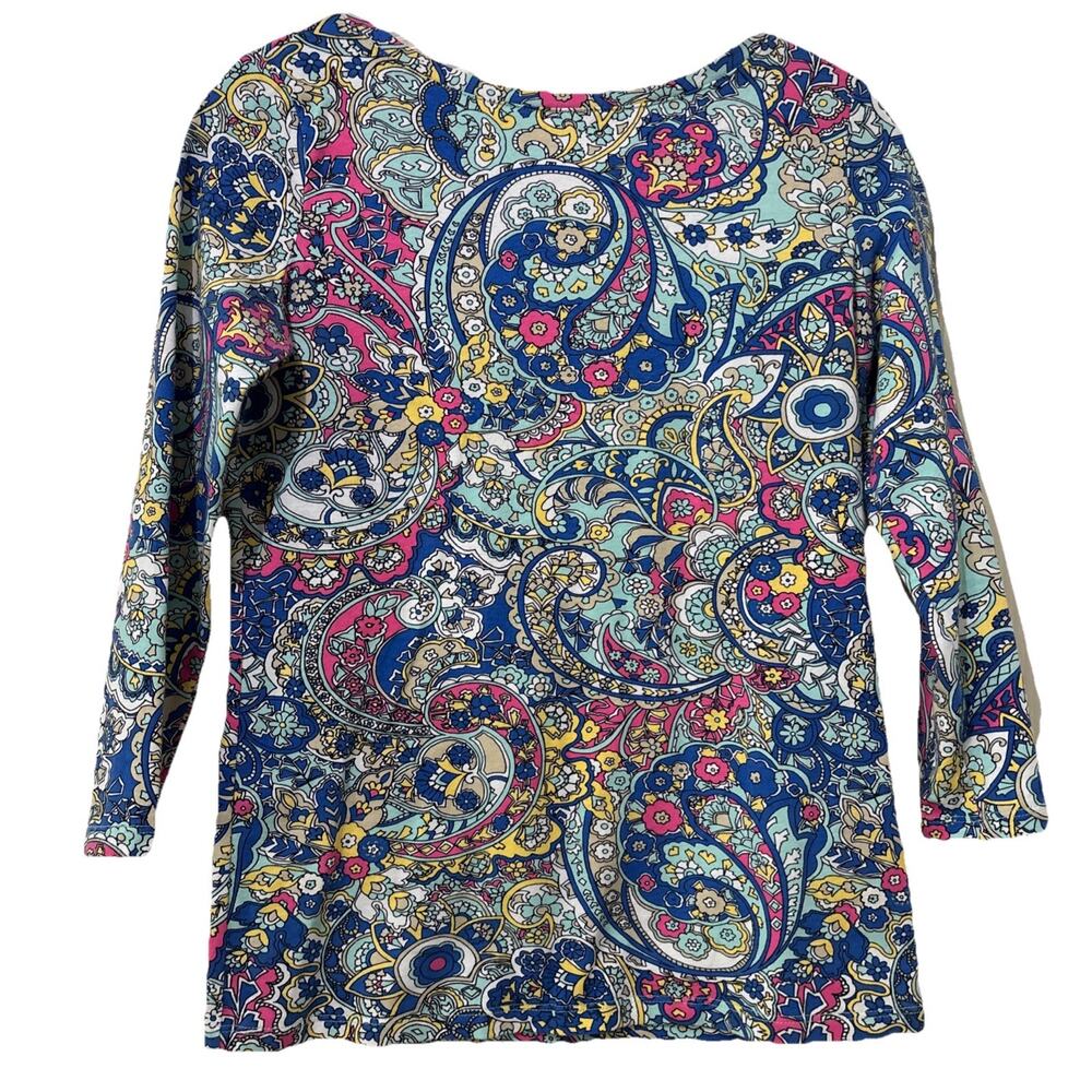 Talbots Petites Top Size P/XS Multicolor 3/4 Sleeve Boho Paisley Floral Colorful